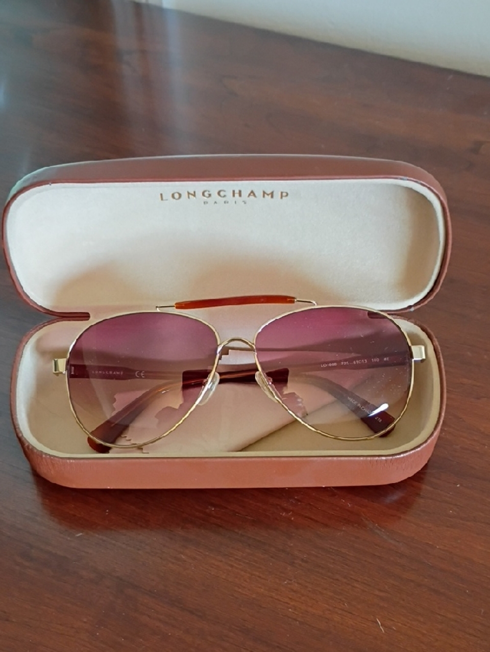 Longchamp Gold-Frame Aviator Sunglasses with Pink Gradient Lenses